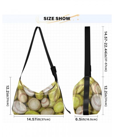 Old Softballs and Baseballs Hobo Crossbody Bags for Women Leather Large Shoulder Bag Cross Body Trendy Womens Tote Bags Handb...