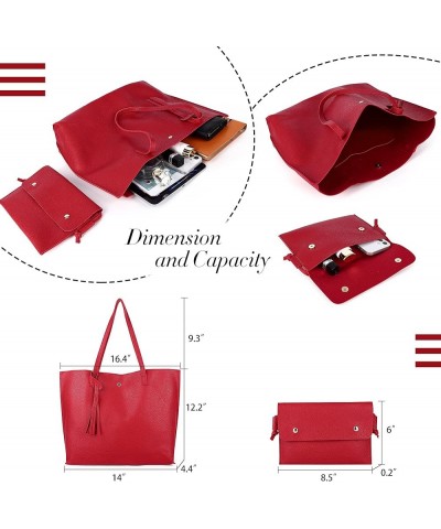 Women's Faux PU Leather Tote Shoulder Purses Bag for women, Big Capacity Tassel Handbag Red-l $16.73 Totes