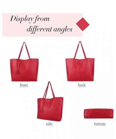 Women's Faux PU Leather Tote Shoulder Purses Bag for women, Big Capacity Tassel Handbag Red-l $16.73 Totes