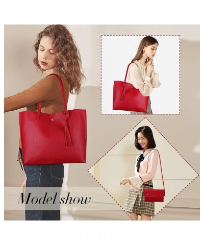 Women's Faux PU Leather Tote Shoulder Purses Bag for women, Big Capacity Tassel Handbag Red-l $16.73 Totes