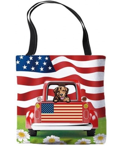 Canvas Tote Bag Lovely Animal Dog Golden Retriever Color Peeking Dog Shopping Bag American Flag Floral Bag 18x18 inch Golden ...