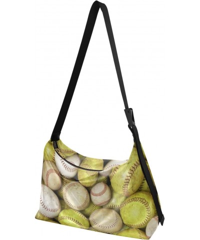 Old Softballs and Baseballs Hobo Crossbody Bags for Women Leather Large Shoulder Bag Cross Body Trendy Womens Tote Bags Handb...