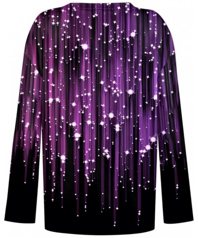 Long Sleeve Shirts for Women Fall V-Neck Blouse Sweatshirts Casual Printed Pullover Tees Loose Long Sleeve Tunics Tops 2-purp...