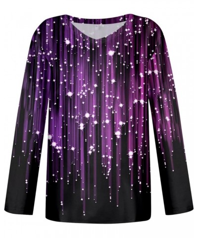 Long Sleeve Shirts for Women Fall V-Neck Blouse Sweatshirts Casual Printed Pullover Tees Loose Long Sleeve Tunics Tops 2-purp...