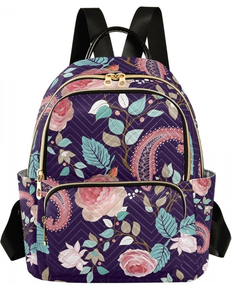 Pink Rose Flower Paisley Floral Mini Backpack Purse for Women Travel Bag Fashion Daypack Back Pack Shoulder Bag Multicolor Sm...