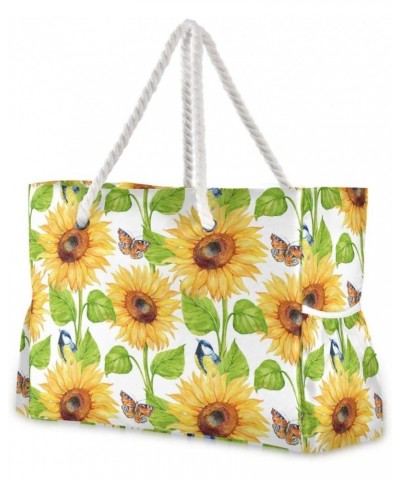 Travel Beach Bag, Sunflower Butterfly Large Shoulder Beach Tote, Cotton Rope Handles Travel Tote Bag for Women $17.10 Shoulde...