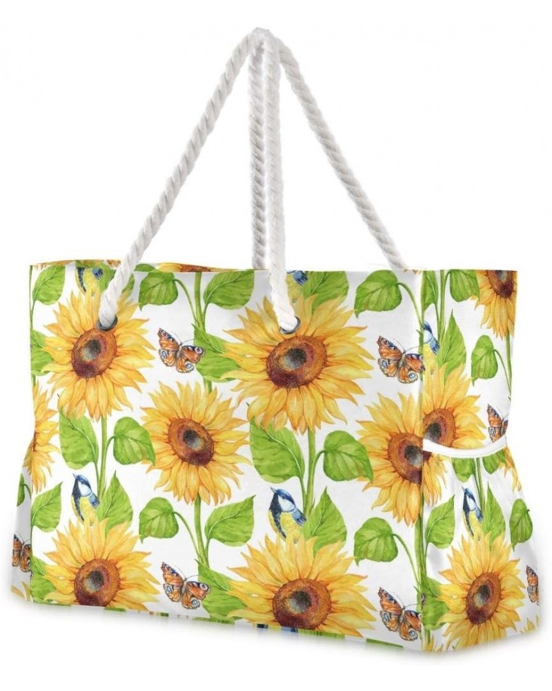 Travel Beach Bag, Sunflower Butterfly Large Shoulder Beach Tote, Cotton Rope Handles Travel Tote Bag for Women $17.10 Shoulde...