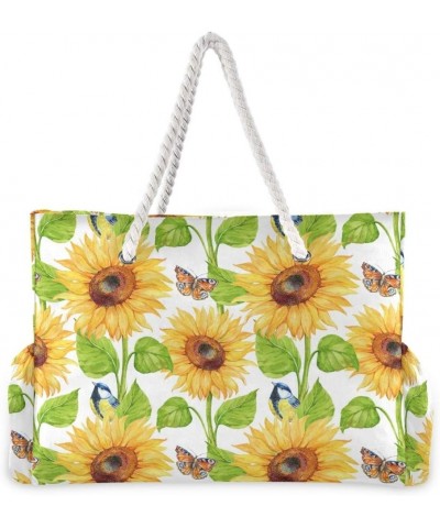 Travel Beach Bag, Sunflower Butterfly Large Shoulder Beach Tote, Cotton Rope Handles Travel Tote Bag for Women $17.10 Shoulde...