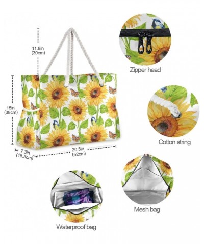 Travel Beach Bag, Sunflower Butterfly Large Shoulder Beach Tote, Cotton Rope Handles Travel Tote Bag for Women $17.10 Shoulde...