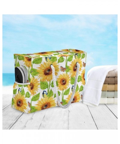 Travel Beach Bag, Sunflower Butterfly Large Shoulder Beach Tote, Cotton Rope Handles Travel Tote Bag for Women $17.10 Shoulde...