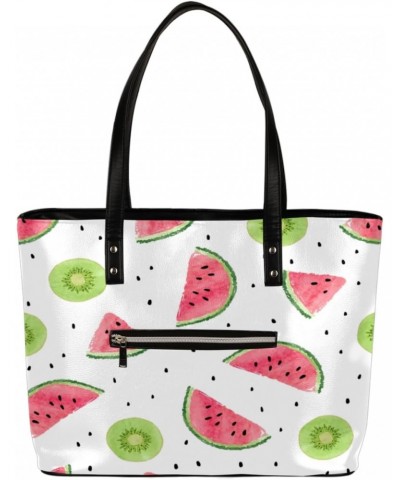 Watermelon Backdrop Tote Bag Women Shoulder Handbags PU Leather Everyday Bag with External Pocket Large Capacity Aesthetic Co...