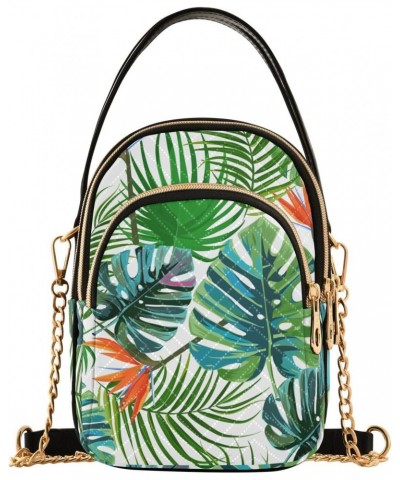 Tropical Palm Leaves Multi Pockets Crossbody Bags for Women Zip Cell Phone Purse Wallet Bag with Detachable Shoulder Strap Wa...