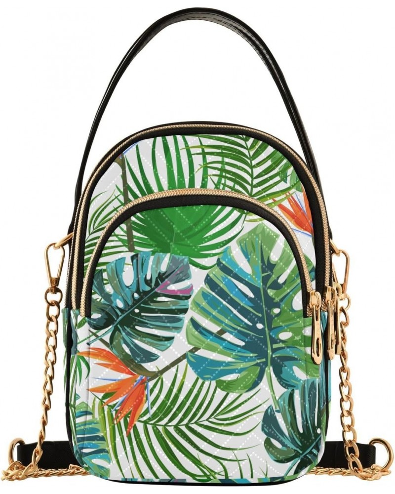 Tropical Palm Leaves Multi Pockets Crossbody Bags for Women Zip Cell Phone Purse Wallet Bag with Detachable Shoulder Strap Wa...