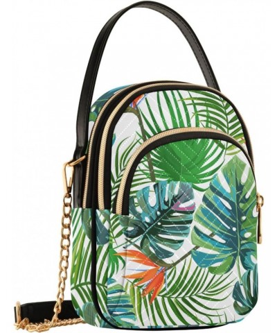 Tropical Palm Leaves Multi Pockets Crossbody Bags for Women Zip Cell Phone Purse Wallet Bag with Detachable Shoulder Strap Wa...