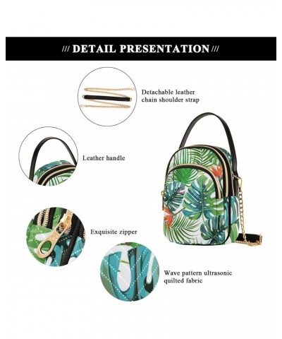 Tropical Palm Leaves Multi Pockets Crossbody Bags for Women Zip Cell Phone Purse Wallet Bag with Detachable Shoulder Strap Wa...