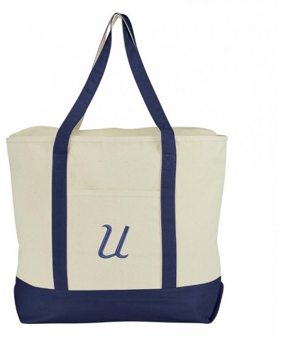 Monogram Tote Bag Personalized Navy Blue Initial A-Z U $11.75 Totes