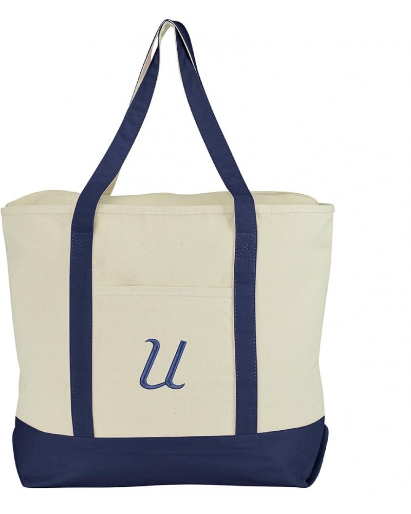 Monogram Tote Bag Personalized Navy Blue Initial A-Z U $11.75 Totes