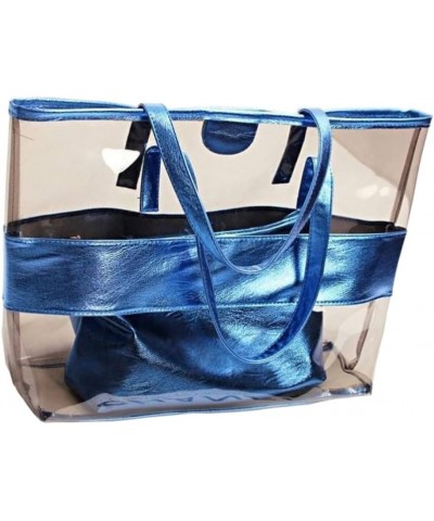 Women's Satchel Handbags Clear Handbag Beach Tote Women Shopping Bag 2 in 1 Clear Shoulder Bag Women Blue $13.94 Totes