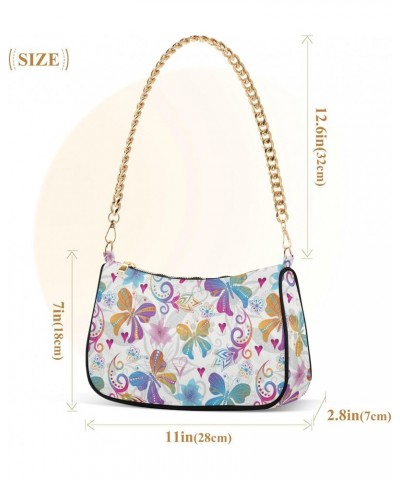 Women Chain Shoulder Purse Bag With Zipper Colorful Gradient Butterflies Print, Hobo Tote Clutch Handbags with Chain Strap $1...