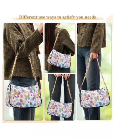 Women Chain Shoulder Purse Bag With Zipper Colorful Gradient Butterflies Print, Hobo Tote Clutch Handbags with Chain Strap $1...