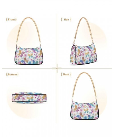 Women Chain Shoulder Purse Bag With Zipper Colorful Gradient Butterflies Print, Hobo Tote Clutch Handbags with Chain Strap $1...