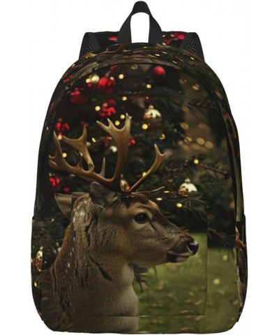 Xmas Print Unisex Canvas Bag Canvas Shoulder Pouch Pack Lightweight Backpack For Woman Lady Black Medium $18.48 Backpacks