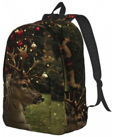 Xmas Print Unisex Canvas Bag Canvas Shoulder Pouch Pack Lightweight Backpack For Woman Lady Black Medium $18.48 Backpacks