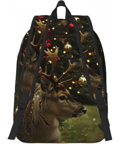 Xmas Print Unisex Canvas Bag Canvas Shoulder Pouch Pack Lightweight Backpack For Woman Lady Black Medium $18.48 Backpacks