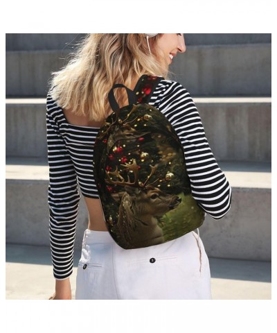 Xmas Print Unisex Canvas Bag Canvas Shoulder Pouch Pack Lightweight Backpack For Woman Lady Black Medium $18.48 Backpacks