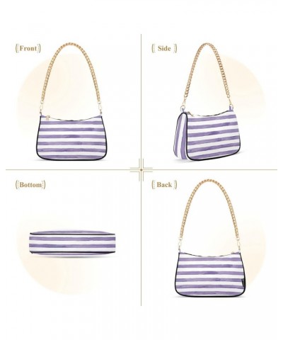 Black White Stripe Shoulder Bag for Women Fabric Crescent Handbag with Zipper Chain Clutch Purses 05 $17.99 Shoulder Bags