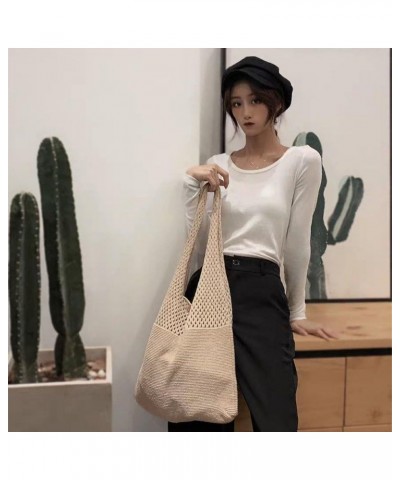 Women's Crochet Tote Bag, Crochet Tote Bag, Simple Retro Hollow Knitted Portable Large-Capacity Shoulder Bag Apricot $11.27 H...