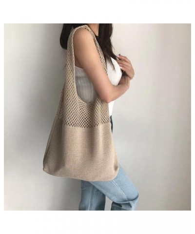 Women's Crochet Tote Bag, Crochet Tote Bag, Simple Retro Hollow Knitted Portable Large-Capacity Shoulder Bag Apricot $11.27 H...