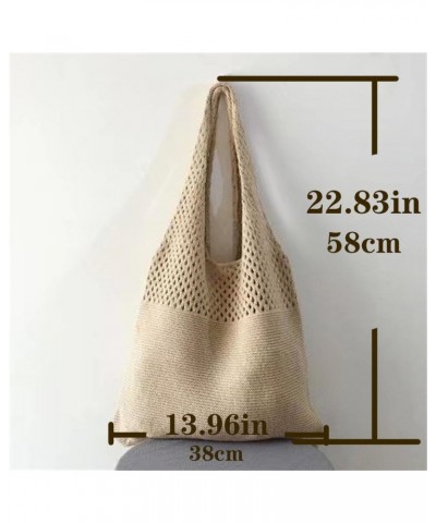 Women's Crochet Tote Bag, Crochet Tote Bag, Simple Retro Hollow Knitted Portable Large-Capacity Shoulder Bag Apricot $11.27 H...