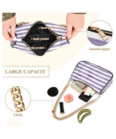 Black White Stripe Shoulder Bag for Women Fabric Crescent Handbag with Zipper Chain Clutch Purses 05 $17.99 Shoulder Bags