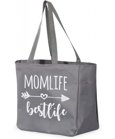 Mom Life Best Life Tote Bag with Pocket - Mother's Day Gift for Mom - Gift for Mom Gray $17.91 Totes