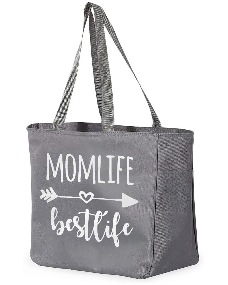 Mom Life Best Life Tote Bag with Pocket - Mother's Day Gift for Mom - Gift for Mom Gray $17.91 Totes