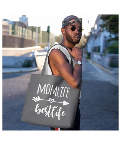 Mom Life Best Life Tote Bag with Pocket - Mother's Day Gift for Mom - Gift for Mom Gray $17.91 Totes