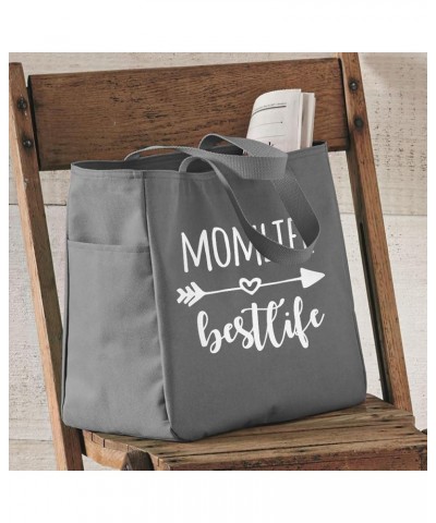 Mom Life Best Life Tote Bag with Pocket - Mother's Day Gift for Mom - Gift for Mom Gray $17.91 Totes