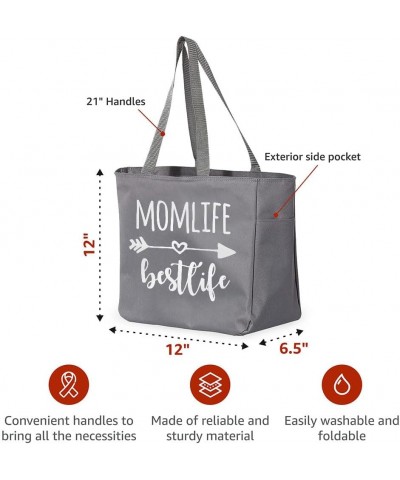 Mom Life Best Life Tote Bag with Pocket - Mother's Day Gift for Mom - Gift for Mom Gray $17.91 Totes