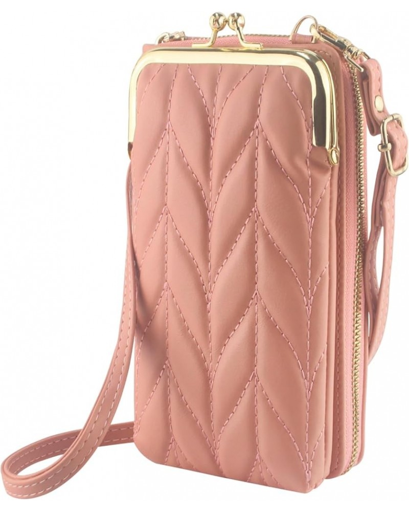 PU Leather Small Crossbody Phone Bag, Kiss Lock Phone Shoulder Bag, Zipper Cash Pocket Purse with Credit Card Slots Pink $10....