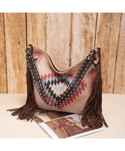 Women's Canvas Tassel Tote Large Capacity Purses Retro Shoulder Bag Handmade Ethnic Travel Handbags Khaki $24.77 Totes