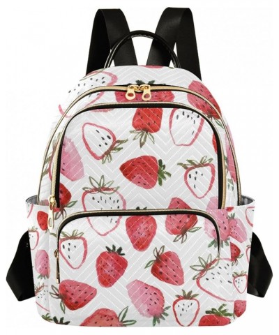 Watercolor Pink Strawberry Backpack for Women Shoulder Bag Lightweight Mini Backpack Casual Daypack Back Pack for Travel Work...