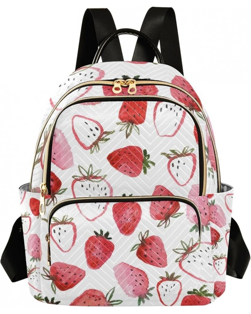 Watercolor Pink Strawberry Backpack for Women Shoulder Bag Lightweight Mini Backpack Casual Daypack Back Pack for Travel Work...