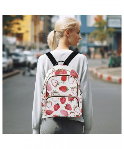 Watercolor Pink Strawberry Backpack for Women Shoulder Bag Lightweight Mini Backpack Casual Daypack Back Pack for Travel Work...