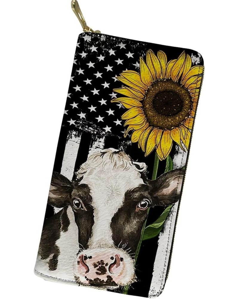 Cow Print Wallets for Women Sunflower Cow Purse for Women Girly Money Organisers Cow Wallet Sunflower Cute Wallet Western Wal...