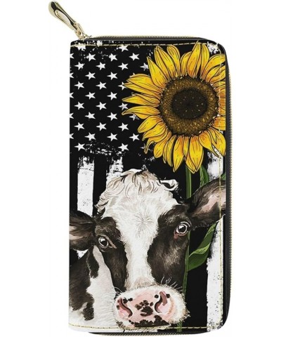 Cow Print Wallets for Women Sunflower Cow Purse for Women Girly Money Organisers Cow Wallet Sunflower Cute Wallet Western Wal...