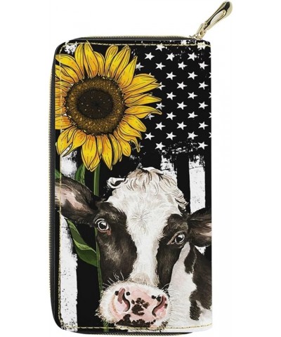 Cow Print Wallets for Women Sunflower Cow Purse for Women Girly Money Organisers Cow Wallet Sunflower Cute Wallet Western Wal...