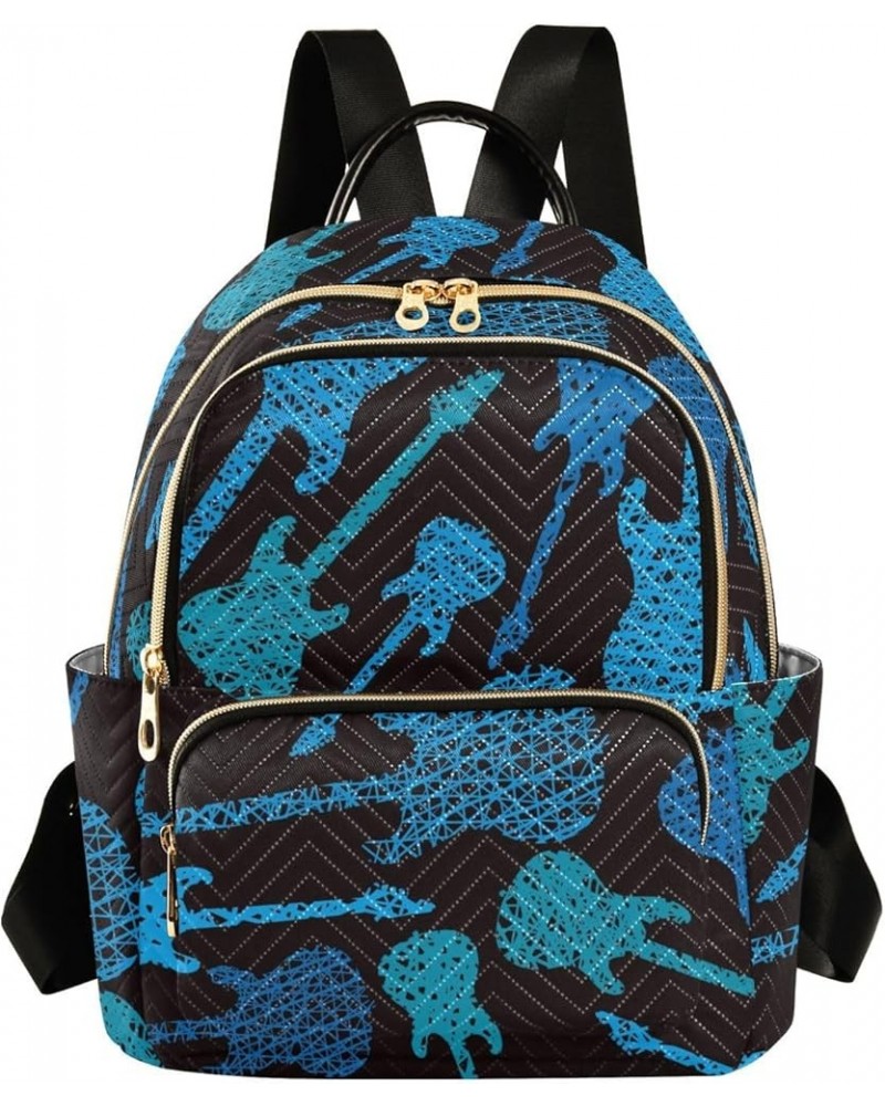 Women's Small Fashion Backpack Doodle Blue Guitar Print Ladies Travel Daypack Aesthetic Shoulder Bag 10.2×5.1×12.5 IN $18.23 ...