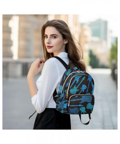 Women's Small Fashion Backpack Doodle Blue Guitar Print Ladies Travel Daypack Aesthetic Shoulder Bag 10.2×5.1×12.5 IN $18.23 ...