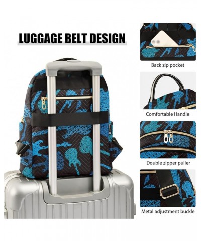 Women's Small Fashion Backpack Doodle Blue Guitar Print Ladies Travel Daypack Aesthetic Shoulder Bag 10.2×5.1×12.5 IN $18.23 ...